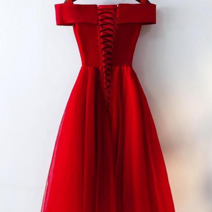 Red Satin And Tulle Short Party Dress, Lovely Red..