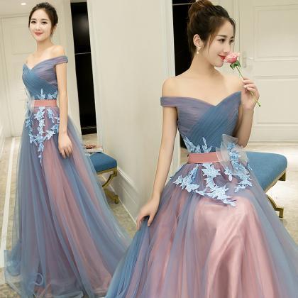 Sweetheart Tulle Off Shoulder A-line Long Prom..