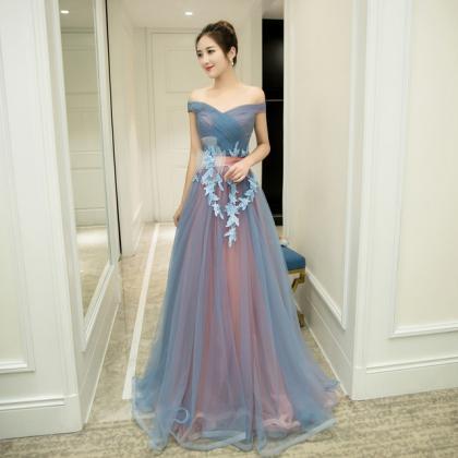 Sweetheart Tulle Off Shoulder A-line Long Prom..