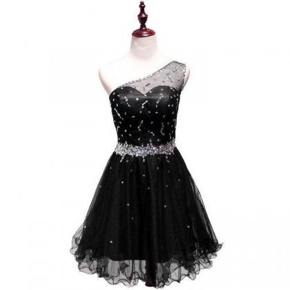 Black One Shoulder Simple Homecoming Dresses,..