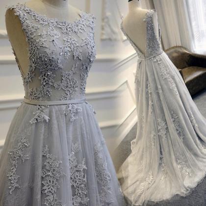 Gorgeous Grey Tulle And Lace Party Gowns 2018,..