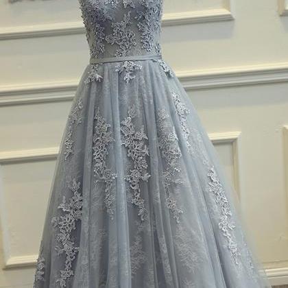 Gorgeous Grey Tulle And Lace Party Gowns 2018,..