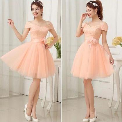 Pink Cute Cap Sleeves Short Party Dress With Belt,..
