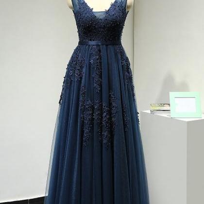 Navy Blue Elegant Bridesmaid Dresses, Tulle And..