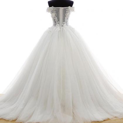 Gorgeous Tulle Lace Applique Off Shoulder Wedding..
