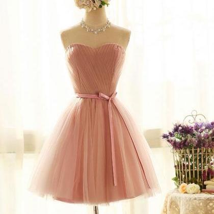 Pink Sweetheart Short Prom Dress, Pink Tulle..