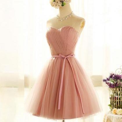 Pink Sweetheart Short Prom Dress, Pink Tulle..