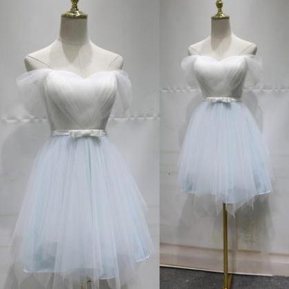 White And Light Blue Adorable Knee Length Party..