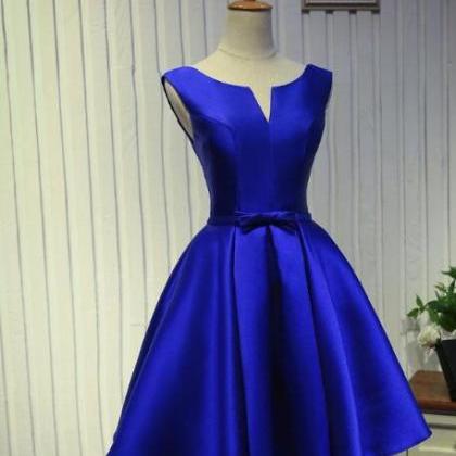 Royal Blue Satin Knee Length Homecoming Dress,..
