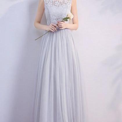 Grey Lace Tulle Long Simple Bridesmaid Dresses,..