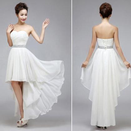 White High Low Chiffon Wedding Party Dress, Lovely..