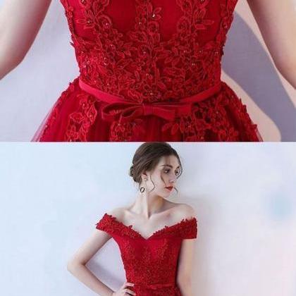 Red Off Shoulder Homecoming Dresses, Simple Party..