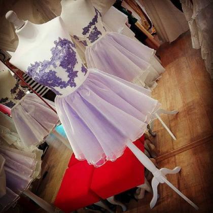 Lavender Organza Sweetheart Party Dresses, Short..
