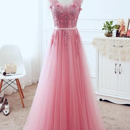 Beautiful Pink Tulle Formal Dress With Applique,..