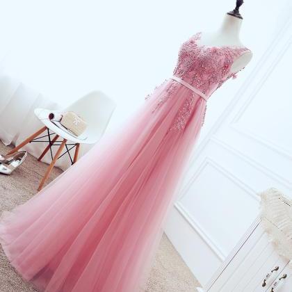 Beautiful Pink Tulle Formal Dress With Applique,..