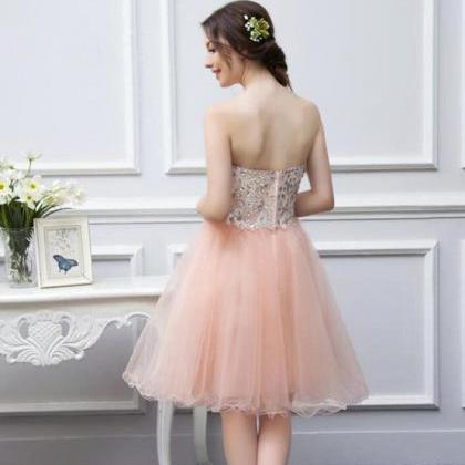 Lovely Pink Beaded Short Homecoming Dresses, Cute..
