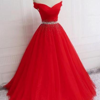 Beautiful Red Tulle Sweetheart Off Shoulder Ball..