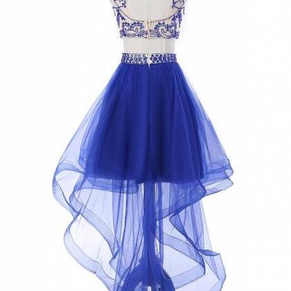 Two Piece Halter Tulle Beaded Homecoming Dress..