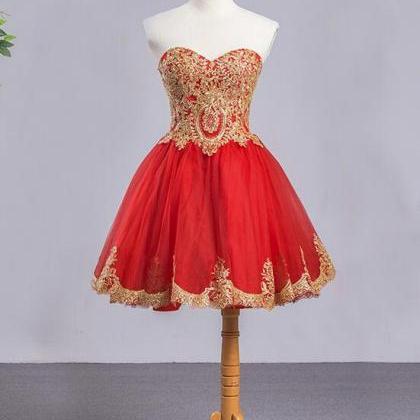 Red Sweetheart Tulle Short Homecoming Dress With..