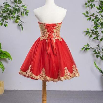 Red Sweetheart Tulle Short Homecoming Dress With..