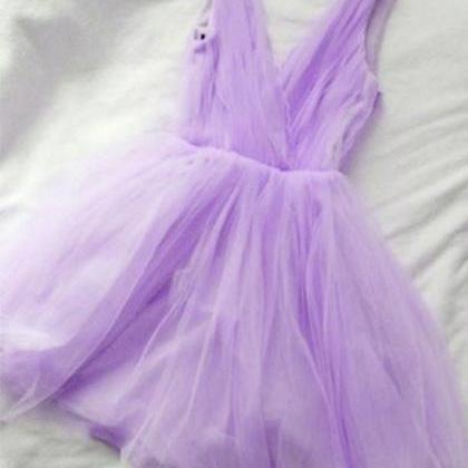 Cute V-neckline Lavender Short Party Dresses,..