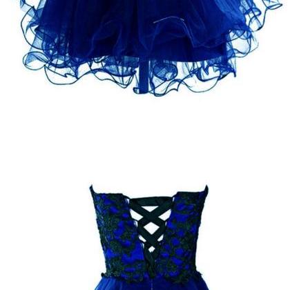 Royal Blue Tulle With Black Applique Party Dress,..
