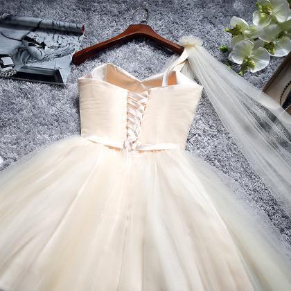 Champagne One Shoulder Tulle Bridesmaid Dresses,..