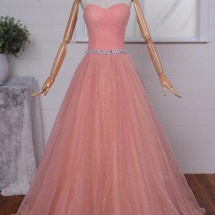 Light Coral Sweetheart Tulle Floor Length Party..