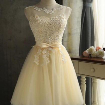 Champagne Short Tulle Party Dress, Lovely Formal..