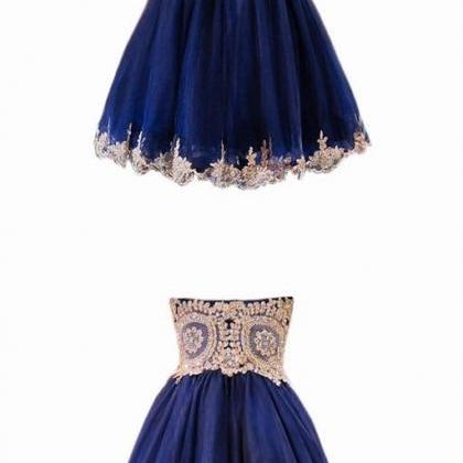 Navy Blue Cute Short Homecoming Dresses, Lovely..