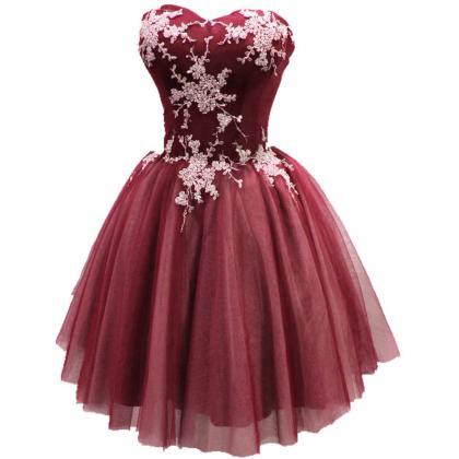 Wine Red Tulle Homecoming Dress With White..