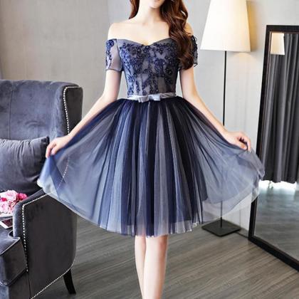 Navy Blue Cute Party Dress, Short Prom Dress,..