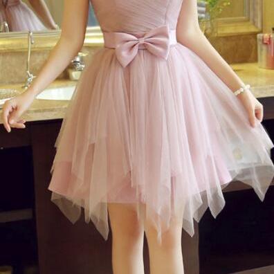 Dark Pink Tulle Sweetheart Cute Short Formal..