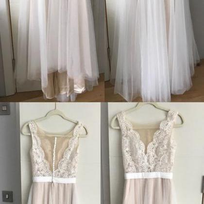 Simple Ivory Lace Elegant Long Bridal Gowns,..