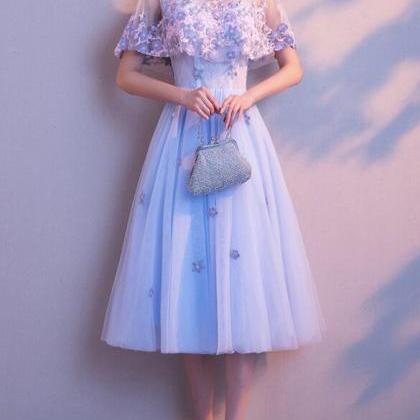 Light Blue Cute Tea Length Party Dresses, Lovely..