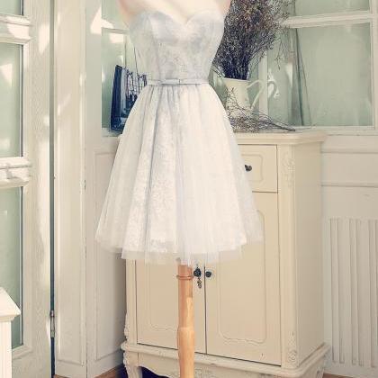 Light Grey Lace And Tulle Cute Homecoming Dress,..