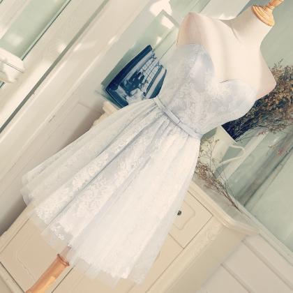 Light Grey Lace And Tulle Cute Homecoming Dress,..