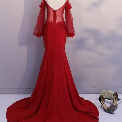 Red Spandex Mermaid Long Prom Dress 2019, Red..