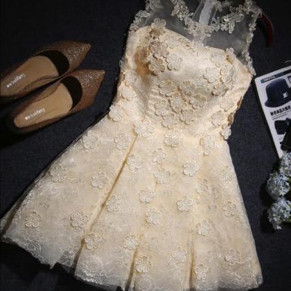 Champagne Lace Homecoming Dresses, Lovely Formal..