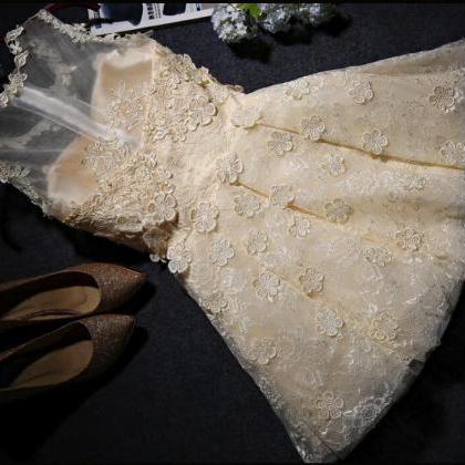 Champagne Lace Homecoming Dresses, Lovely Formal..