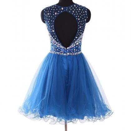 Blue Beaded Homecoming Dress, Tulle Party Dress,..