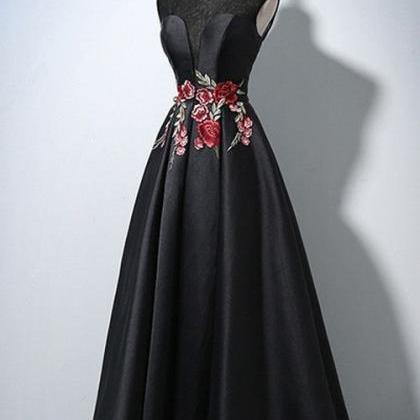 Black Satin Long Formal Dress, Party Dresses, Prom..