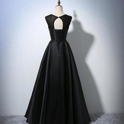 Black Satin Long Formal Dress, Party Dresses, Prom..