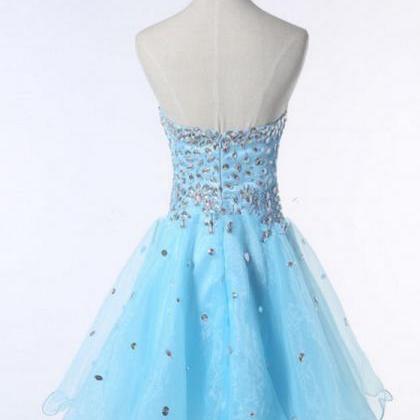 Light Blue Organza with Flower and Lace Short Party Dress, Blue Homecoming Dress main image 1