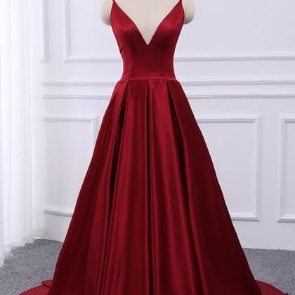 Straps Satin Sexy Wine Red Cross Back Long Prom..