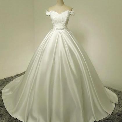 Gorgeous Satin And Lace Off Shoulder Bridal Gown,..