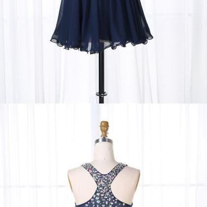 Navy Blue Beaded Homecoming Dresses, Cute Party..