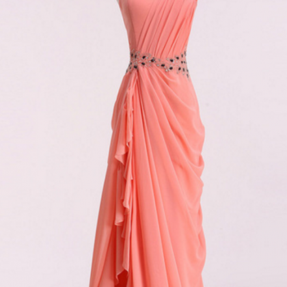 Coral One Shoulder Elegant Chiffon Formal Dress,..