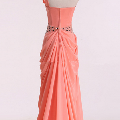 Coral One Shoulder Elegant Chiffon Formal Dress,..