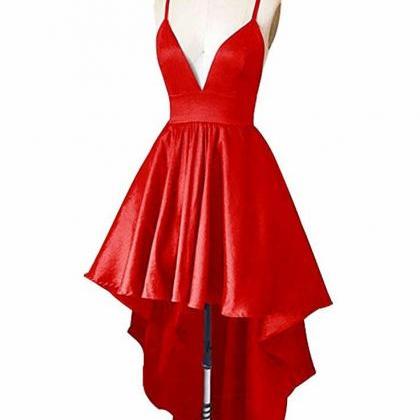 Red Satin High Low Straps Homecoming Dress 2018,..